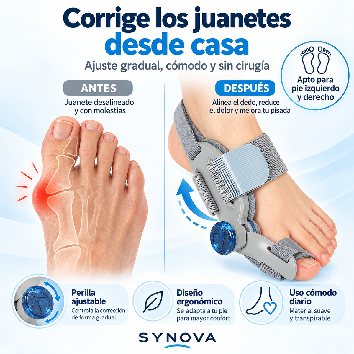 SYNOVA BunionFix™ | Corrector Ajustable de Juanetes